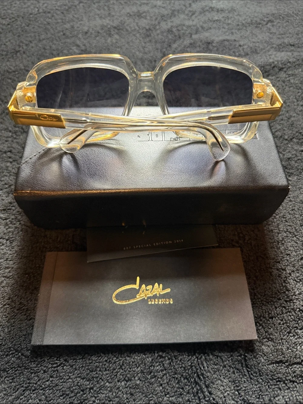 Cazal Clear Translucent Square Sunglasses with Gold Accents and Gradient Lenses